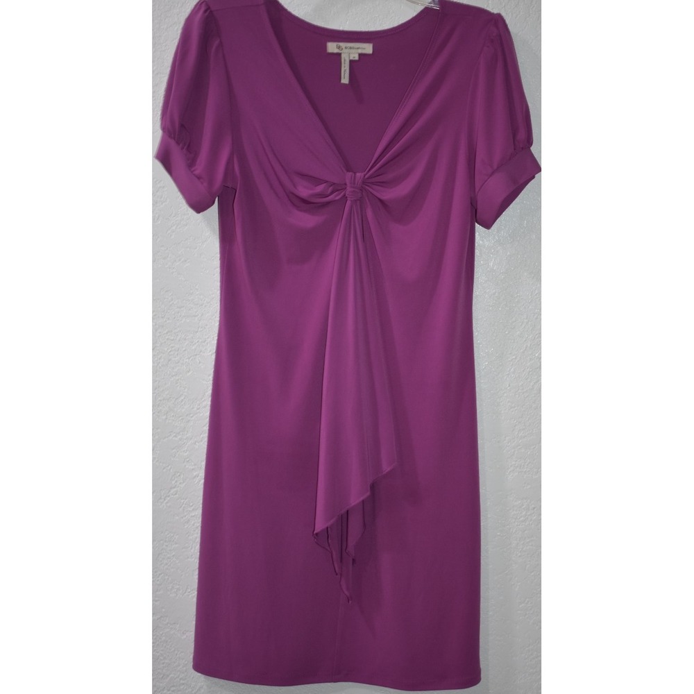 BCBG Medium Midi Dress Stretch Sheath Purple Current Short‎ Sleeve V-neck